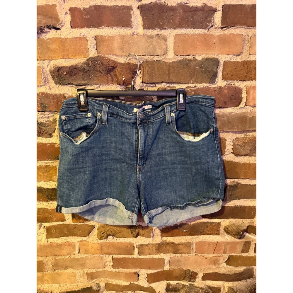 Levi Mid Length Shorts Womens 33 Blue Americana Coastal Cuffed Denim Shorts